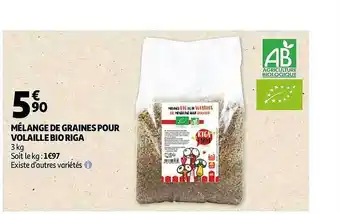 Auchan Mélange De Graines Pour Volaille Bio Riga offre