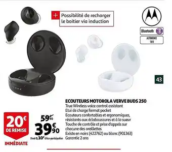 Auchan écouteurs Motorola Verve Buds 250 offre
