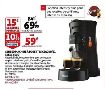 Auchan Senseo Machine à Dosettes Csa240-21 Select éco offre