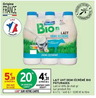 Intermarché Express Lait Uht Demi-écrémé Bio Paturages offre