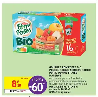 Intermarché Express Gourdes Pom'Potes Bio Pomme, Pomme Abricot, Pomme Poire, Pomme Fraise Materine offre