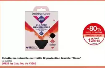 Monoprix NANA Culotte menstruelle noir taille M protection lavable offre