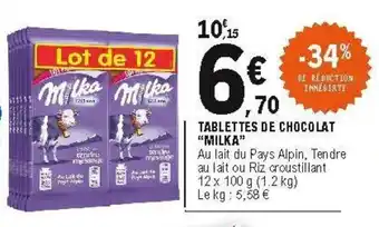 E.Leclerc Tablettes de chocolat offre