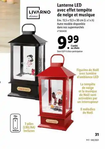 Lidl Lanterne Led Avec Effet Tempête De Neige Et Musique Livarno Home offre