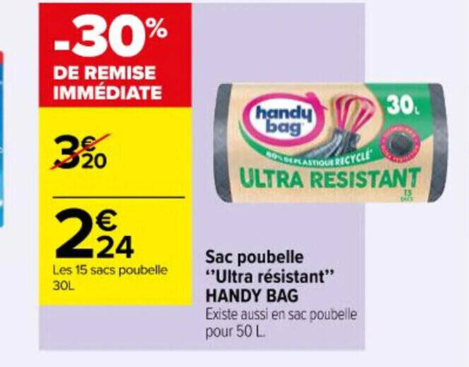Promo HANDY BAG Sac poubelle Ultra resistant 50 l chez Carrefour Contact