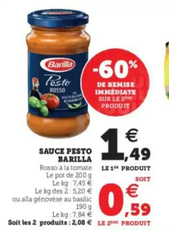 Super U Sauce Pesto Barilla offre