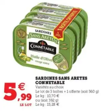 Super U Sardines Sans arêtes Connétable offre