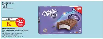 Intermarché Barre Chocolatée a La Mousse De Lait Choco Snack Milka offre