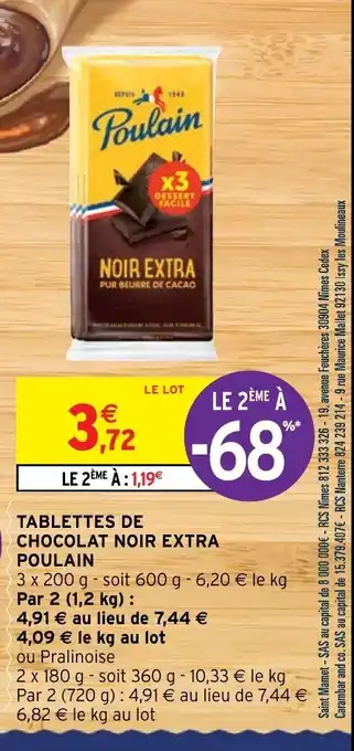 Intermarché Tablettes De Chocolat Noir Extra Poulain offre