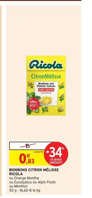 Intermarché Bonbons Citron Mélisse Ricola offre