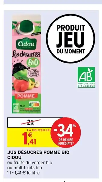 Intermarché Jus Désucrés Pomme Bio Cidou offre