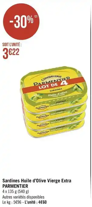 Géant Casino Parmentier sardines huile d’olive vierge extra offre