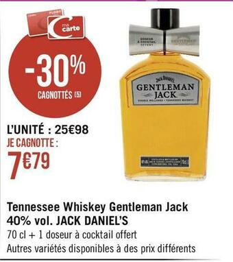 Géant Casino Jack daniel’s tennessee whiskey gentleman 40% vol. offre