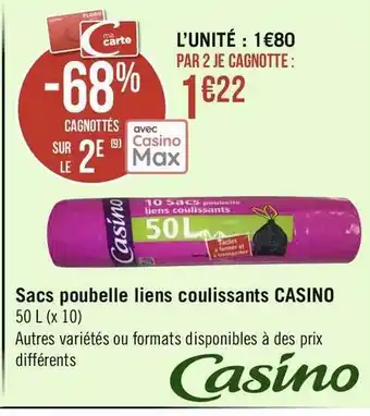 Géant Casino Casino sacs poubelle liens coulissants offre