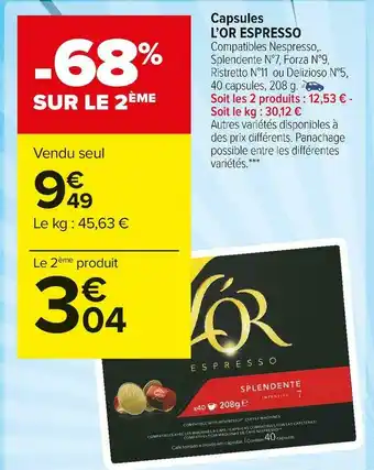 Carrefour Market L’or espresso capsules offre