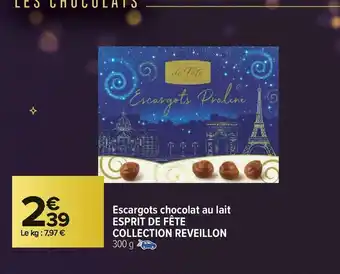 Carrefour Market Esprit de fête escargots chocolat au lait collection reveillon offre