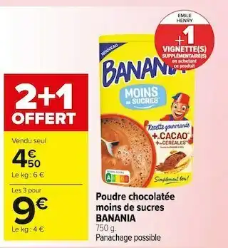 Carrefour Market Banania poudre chocolatée moins de sucres offre