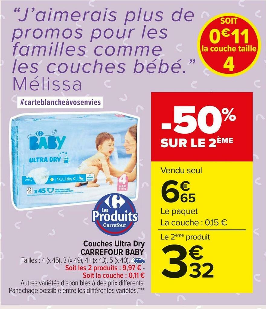 Promo Carrefour baby couches ultra dry chez Carrefour Market