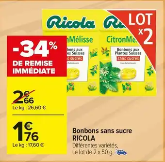 Carrefour Market Ricola bonbons sans sucre offre