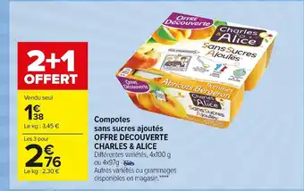 Carrefour Market Charles & alice compotes sans sucres ajoutés offre decouverte offre