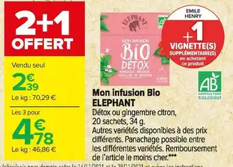 Carrefour Market Elephant mon infusion bio offre