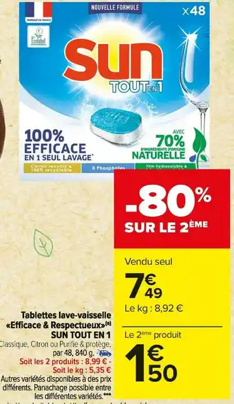 Carrefour Market Sun tablettes lave-vaisselle «efficace & respectueux» tout en 1 offre