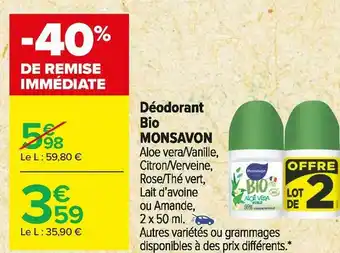 Carrefour Market Monsavon déodorant bio offre