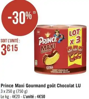 Géant Casino Lu prince maxi gourmand goût chocolat offre