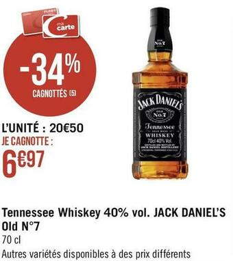 Géant Casino Jack daniel’s tennessee whiskey 40% vol. old n°7 offre