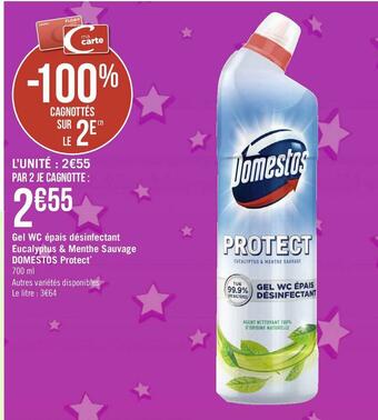 Géant Casino Domestos gel wc épais désinfectant eucalyptus & menthe sauvage protect* offre