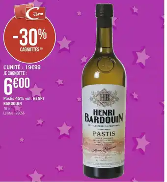 Géant Casino Henri bardouin pastis 45% vol. offre
