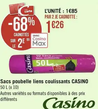 Géant Casino Casino sacs poubelle liens coulissants offre