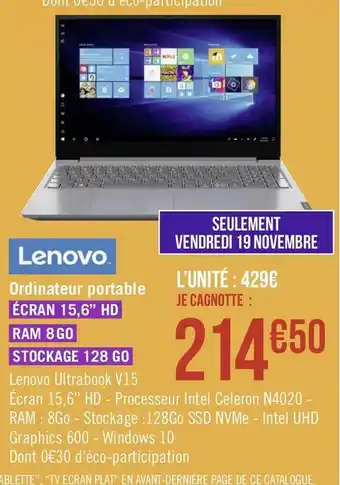 Géant Casino Lenovo ordinateur portable offre