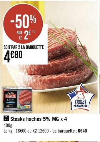 Géant Casino Charal steaks hachés 5% mg x 4 offre
