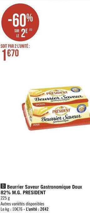President beurrier saveur gastronomique doux 82% m.g.