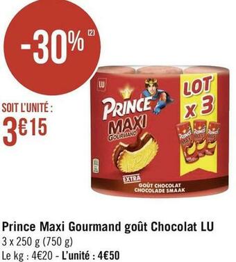 Géant Casino Lu prince maxi gourmand goût chocolat offre