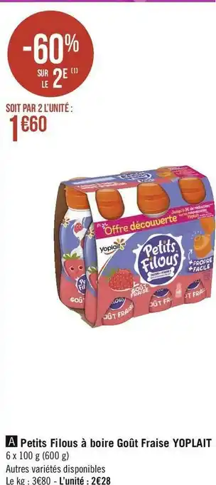 Géant Casino Yoplait petits filous à boire goût fraise offre