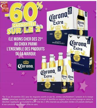 Géant Casino Corona extra bon plan au choix parmi l’ensemble des produits de la marque corona extra offre