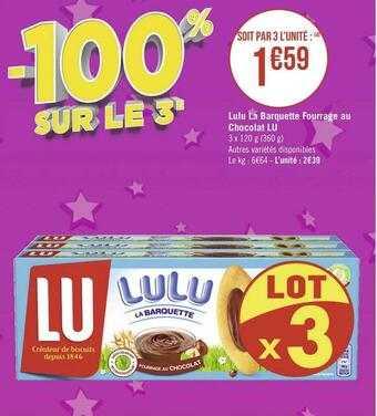 Géant Casino Lu lulu la barquette fourrage au chocolat offre