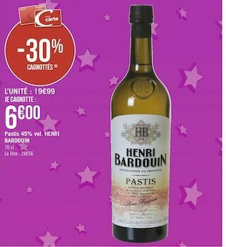 Géant Casino Henri bardouin pastis 45% vol. offre