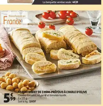 Auchan Assortiment de 3 mini-préfous à l'huile d'olive offre