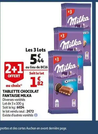 Auchan Milka tablette chocolat fantaisie offre