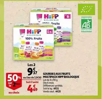 Auchan Hipp gourdes aux fruits multipack biologique offre
