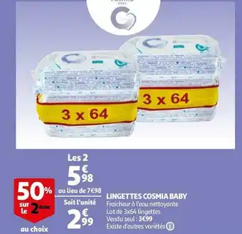 Auchan Cosmia baby lingettes offre