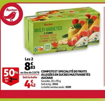 Auchan Auchan compote et specialité de fruits allegées en sucres multivarietés offre