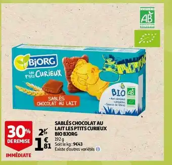 Auchan Bjorg sablés chocolat au lait les ptits curieux bio offre