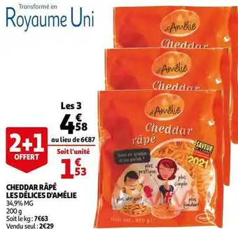 Auchan Les délices d'amélie cheddar râpé offre