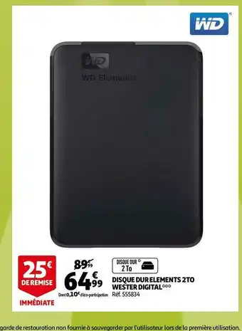 Auchan Disque dur elements 2to wester digital offre