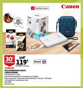 Auchan Canon pack imprimante photo zoemini offre