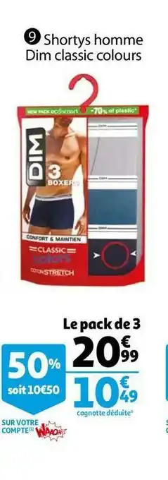 Auchan Shortys homme dim classic colours offre